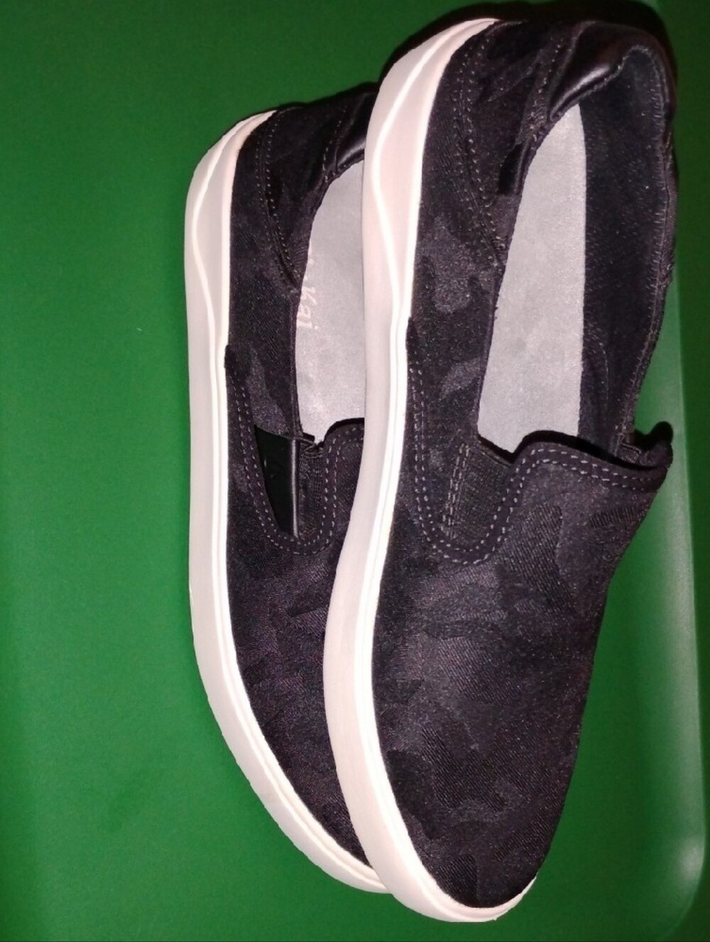 OluKai Men’s Black Camo Slip-On Sneakers with White Midsole - Picture 2 of 6